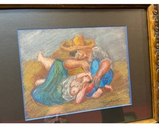 Signed Diego Rivera pastel 1950