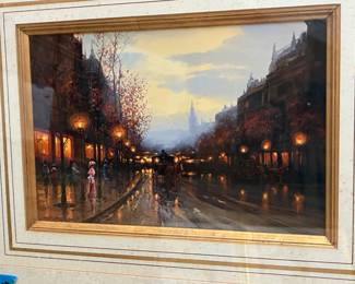 John Paul Strain gouache original entitled evening Boulevard lights