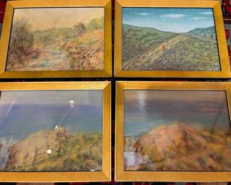 Four beautiful pastel on paper, custom framed