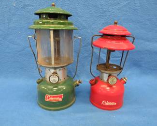 Lot 92. Two Coleman lanterns. A 1967 220F double-mantle and a 1964 200A single-mantle with no globe.