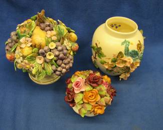 Lot 190. Three ceramic floral table items with some tiny flea bites