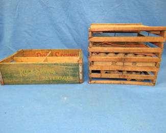 Lot 36. Antique wooden egg crate and a Rock Springs wooden pop case. Both are in good condition.
