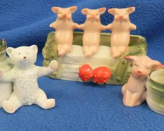 Lot 291. "Fairing Pink Pigs" and White "Fairing" bear in a green pot