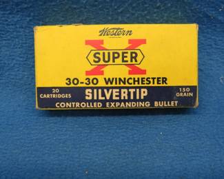 Lot 266. 20 Western Super-X 30-30 Silvertip rounds. Box is in as pictured condition.