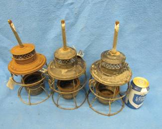 Lot 307. Three old lantern housings repurposed for lightbulbs. No cords
