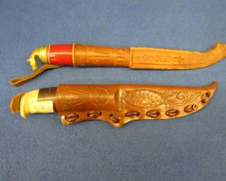 Lot 287. S&S Kelle Holmedal Norge fixed-blade and another fixed-blade with engraving on the blade