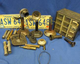 Lot 183. Vintage candlestick telephone parts, organizer chest, and more