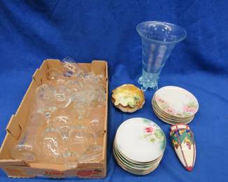 Lot 207. Vintage plates from Germany and Bavaria, painted small bowl, heavy vase, clear glassware, and more