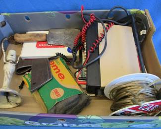 Lot 341. Vintage cleaver, wire, multimeter, circular blades, and more