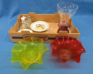 Lot 55. Fancy glassware, salt and peppers, and more