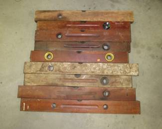Lot 332. Nine vintage levels. Six are Stanley. Four 30 inches, four 28 inches and one 26 inches. Most vials are intact.