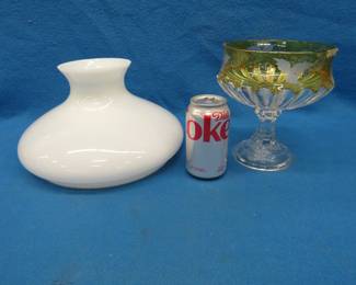 Lot 299. Large white shade and a compote. Both are in very good condition.
