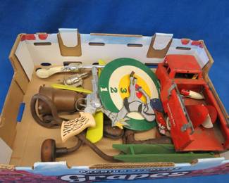 Lot 316. Structo fire truck for parts or repair, target, hay hook, and more