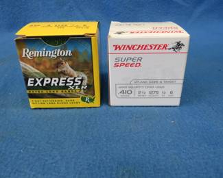 Lot 358. Fifty .410 rounds. 25 Remington 3" #6 shot and 25 Winchester 2 1/2" #6 shot.