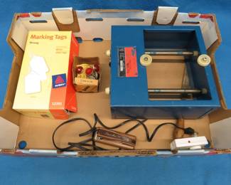 Lot 235. Rock tumbler base, marking tags, and more