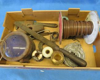 Lot 384. Lamp wire, solder, blue lens lamp, and more