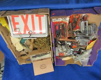 Lot 178. Exit sign, bench vise, drill bits, and much more