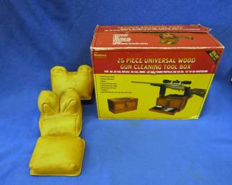 Lot 354. Outers gun cleaning tool box and a set of leather-wrapped shooting bags