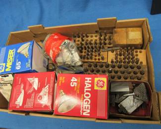 Lot 283. Flood light bulbs and metal letter stamps
