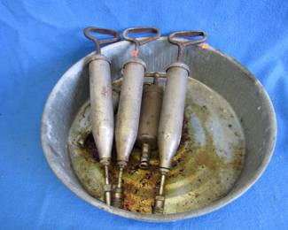 Lot 344. Grease guns and oil pan