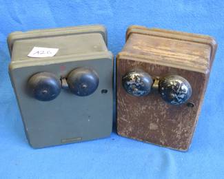 Lot 343. Vintage metal and wood heavy crank telephones without transmitters.
