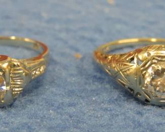 Lot 58. Women's wedding rings size 6, and 6 1/2. One is marked 20K