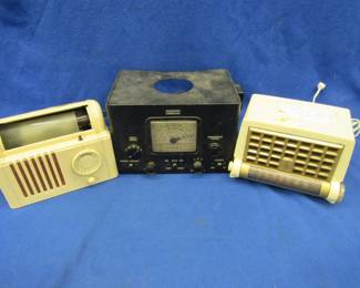 Lot 171. Three vintage tube radios: Mitchell non-working, Emerson with papers works but has a hum, and a non-working Econophone Commercial