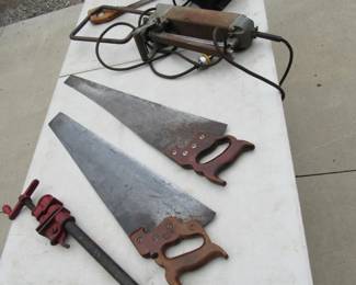 Lot 101. Pipe clamp, saws, power rotary tool, and spot welder.