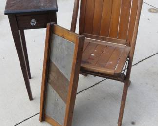 Lot 71. Wooden chair, table, and cabbage cutter