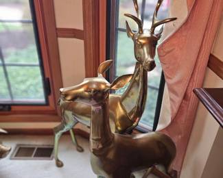 VINTAGE BRASS STAG & DOE FLOOR SCULPTURES