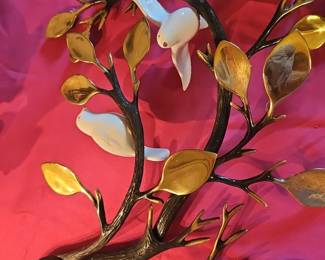 Bijan brass tree sculpture with white ceramic birds