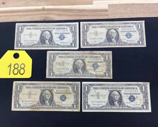 5- One Dollar Silver Certificate Blue Notes