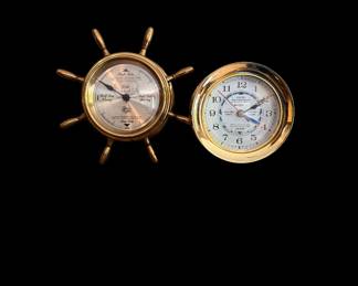Solid brass nautical gauge and clock