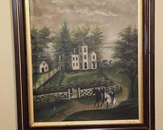 Currier and Ives Folk Art Oil Painting
