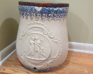 Monmouth Pottery Co salt glazed crock with wooden lid