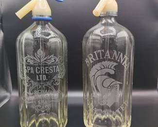 Vintage British Etched Glass Seltzer Bottle
