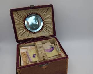 Vintage memory box with hankies and trinkets