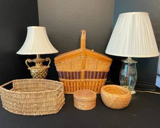 Two Small Table Lamps Decorative Baskets