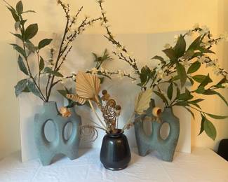 Contemporary Vases w Faux Flowers