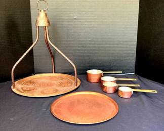 Ottoman Turkish Coffee and Tea Serving Tray, Copper Measuring Cups, Copper Serving Tray