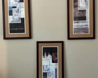 3 Framed and Matted Abstract Art Prints