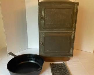 Antique Ideal Toledo Steam Cooker w Cookbook, and Decorative Cast Iron Pan