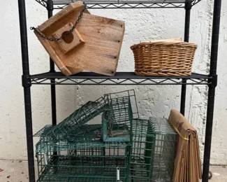Birdfeeders, Food and Metal Storage Shelf