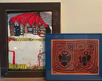 Hand Stitched Mola Textile Art 557 Houses In The Snow By Hundertwasser Framed and Matted