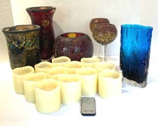 Candle HoldersVases with Battery Operated Candles.