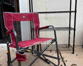 Outdoor Rocker and Metal Shelf