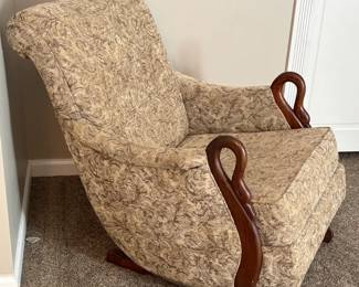 Vintage Wood Upholstered Gooseneck Rocking Chair