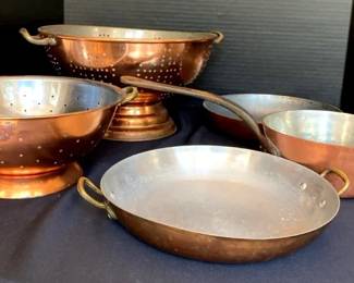 Copper Strainers, Pot, Skillets