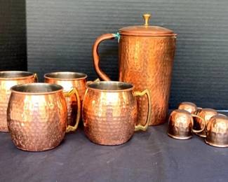 Hammered Copper Pitcher Mugs