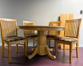Wood Pedestal Table and Chairs